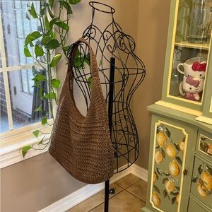 Chic Brown Crochet Hobo Bag